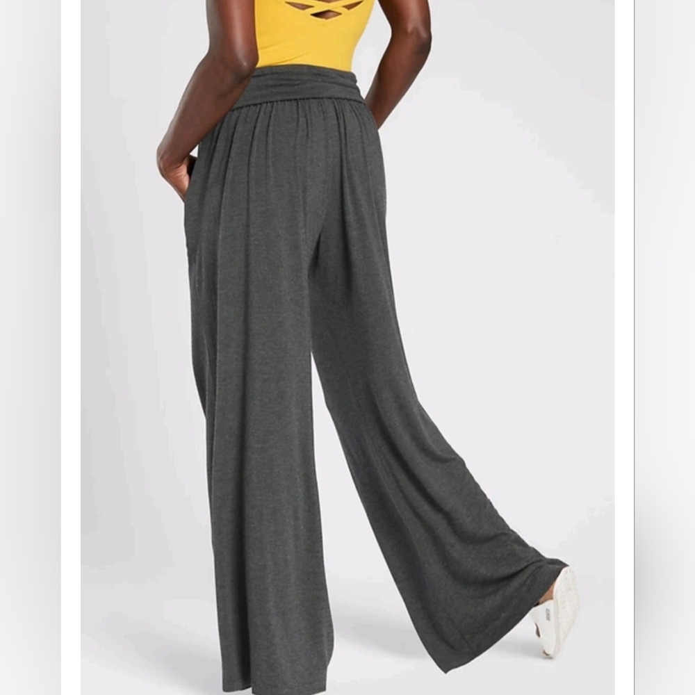 ATHLETA STUDIO CHARCOAL SOFT LOUNGE ELASTIC WAIST WIDE LEG PANT PETITE Sz XXS